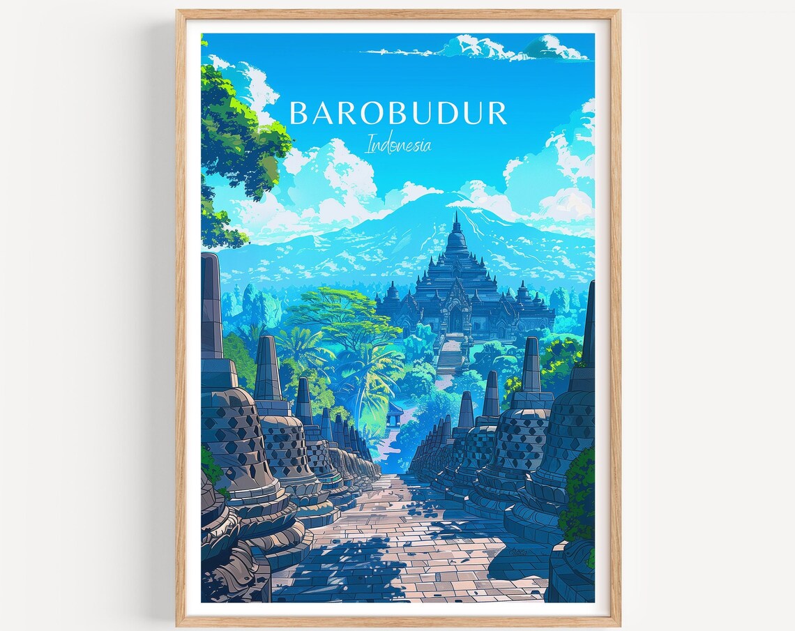 Borobudur Indonesia Ancient Temple Stone Stupas Travel Poster