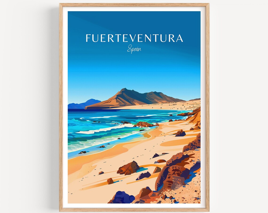 Fuerteventura Spain Golden Sand Beach Turquoise Sea Travel Poster
