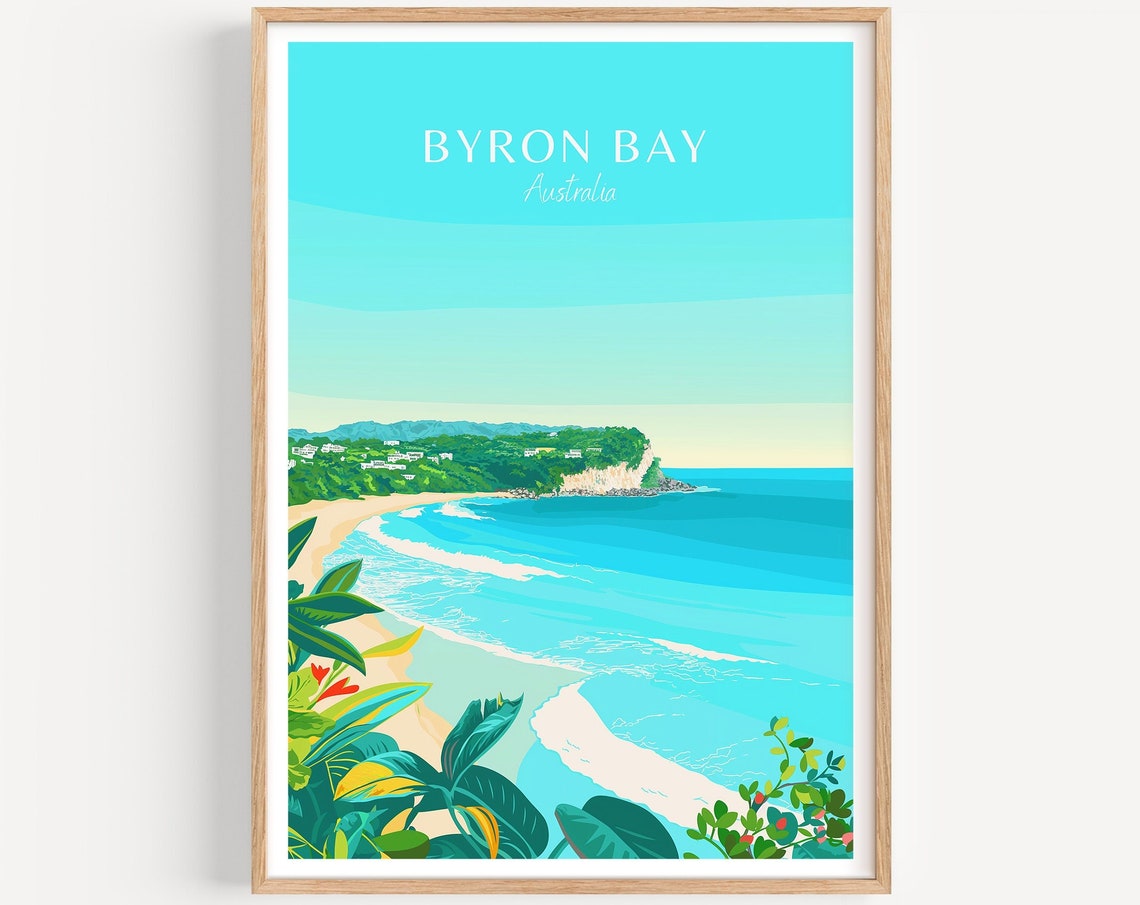 Byron Bay Australia Turquoise Surf Bay Tropical Coast Travel Poster