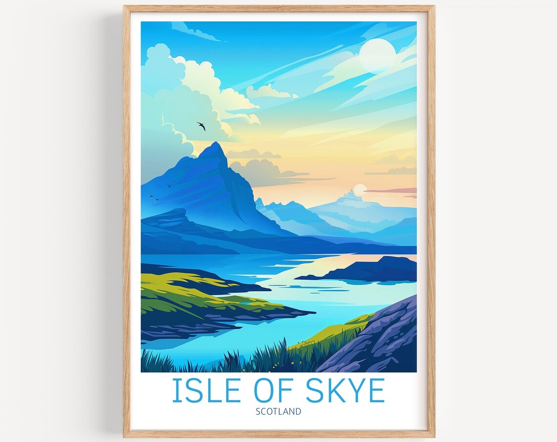 Isle of Skye Scotland Mountain Lake Sunset Landscape Travel Poster