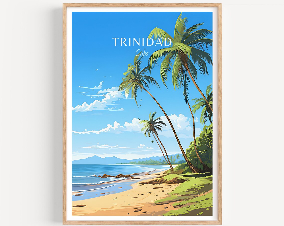 Trinidad Cuba Sandy Beach Palm Trees Caribbean Travel Poster