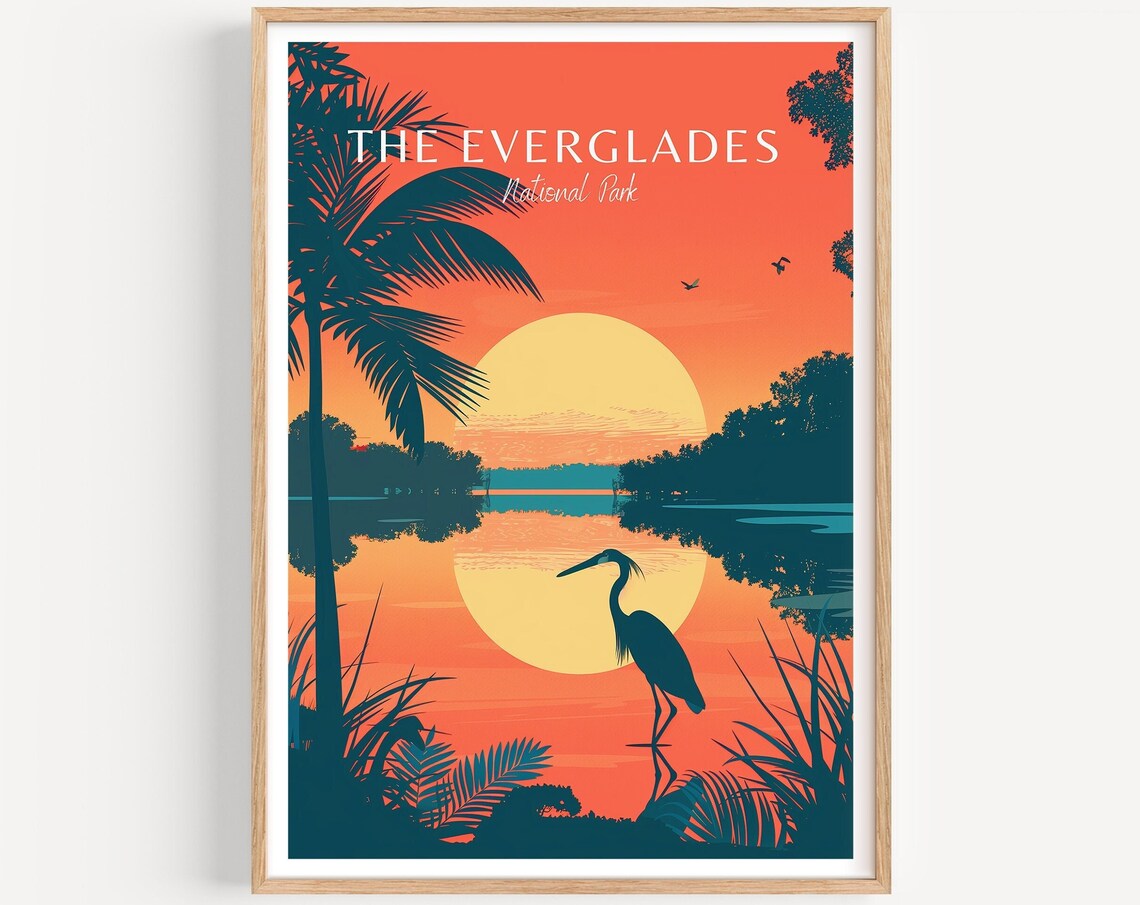 The Everglades National Park Heron at Sunset Wetlands Poster