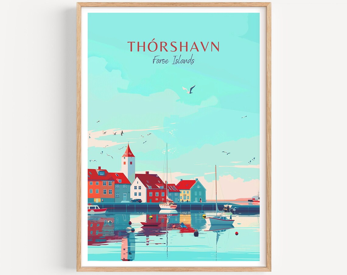 Charming Nordic Thórshavn Faroe Islands Colorful Harbor Town Poster