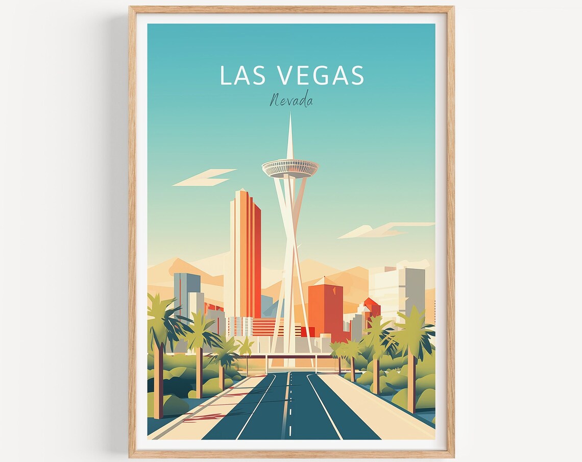 Las Vegas Nevada Stratosphere Skyline Illustrated Travel Poster