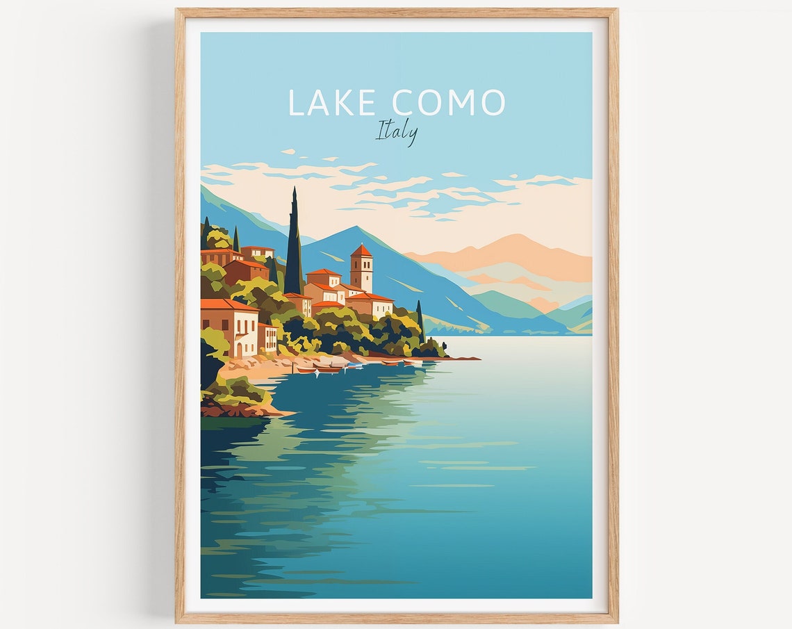 Lake Como Italy Lakeside Village Mountains Tranquil Water Poster