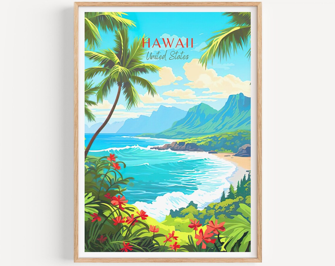 Hawaii Travel Poster, USA Travel Art Print