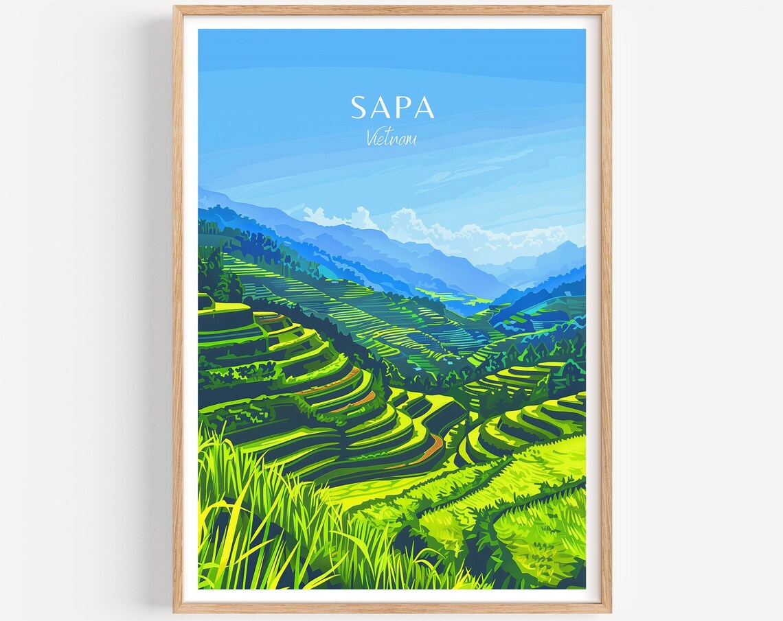 Sapa Vietnam Rice Terrace Mountains Blue Sky View Travel Poster