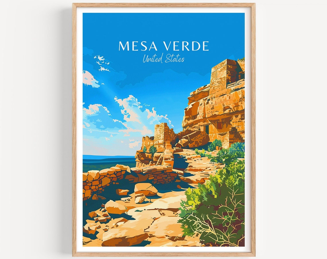 Mesa Verde United States Cliff Dwellings Desert Canyon Travel Poster