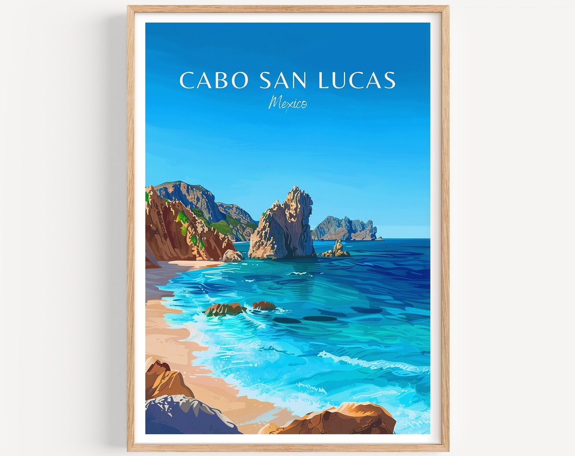 Cabo San Lucas Mexico Turquoise Cove Rock Formations Travel Art Poster