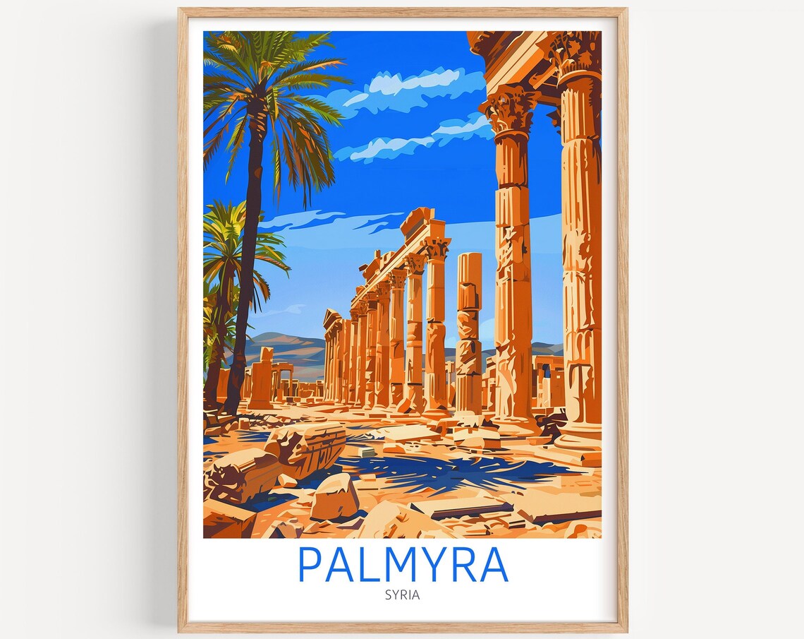 Palmyra Syria Ancient Ruins Colonnade Desert Travel Art Poster