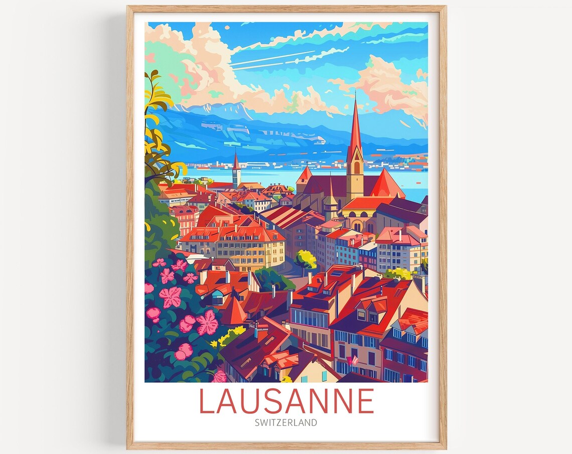 Lausanne Travel Poster, Switzerland Art Print