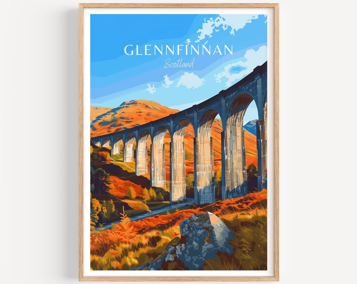 Glennfinnan Scotland Stone Viaduct Autumn Highlands Travel Poster