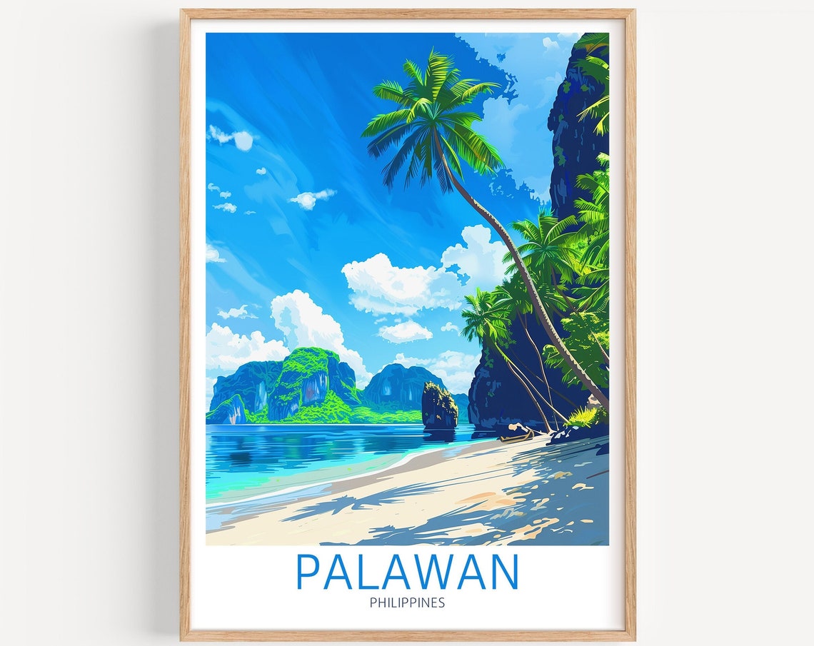 Palawan Philippines Leaning Palm Sand Beach Coral Lagoon Poster