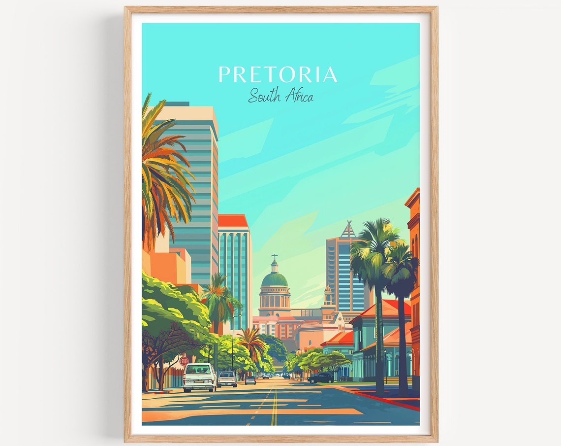 Pretoria South Africa Avenue Downtown Palm Lined Dome Skyline Poster