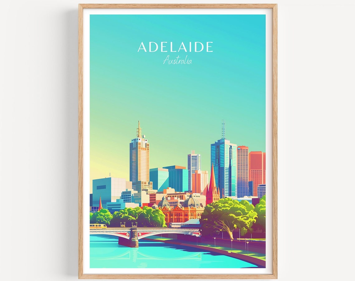 Adelaide Australia River Bridge Skyline Park Trees City View Poster