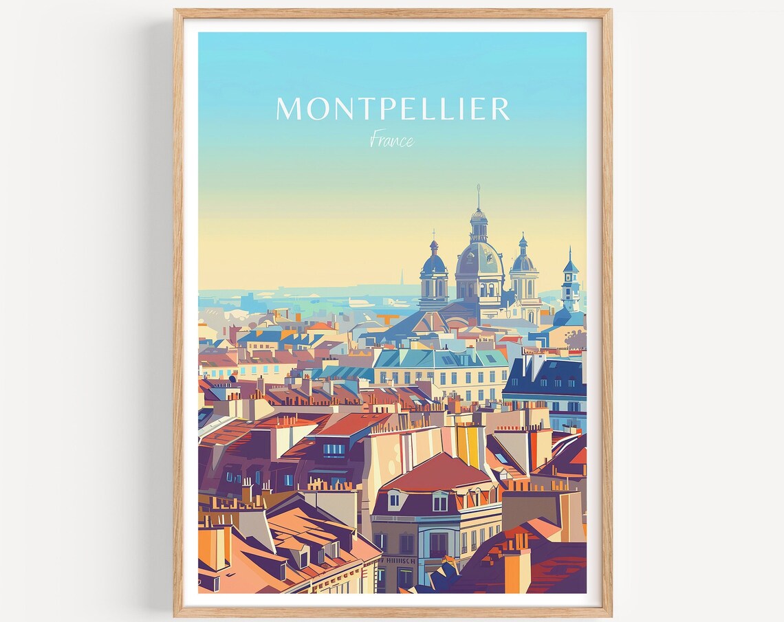 Montpellier France Rooftop Skyline at Sunrise with Domes Poster