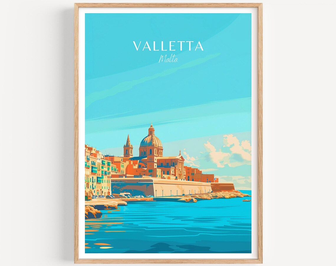 Valletta Malta Harbor Waterfront Baroque Dome Seaside City Poster