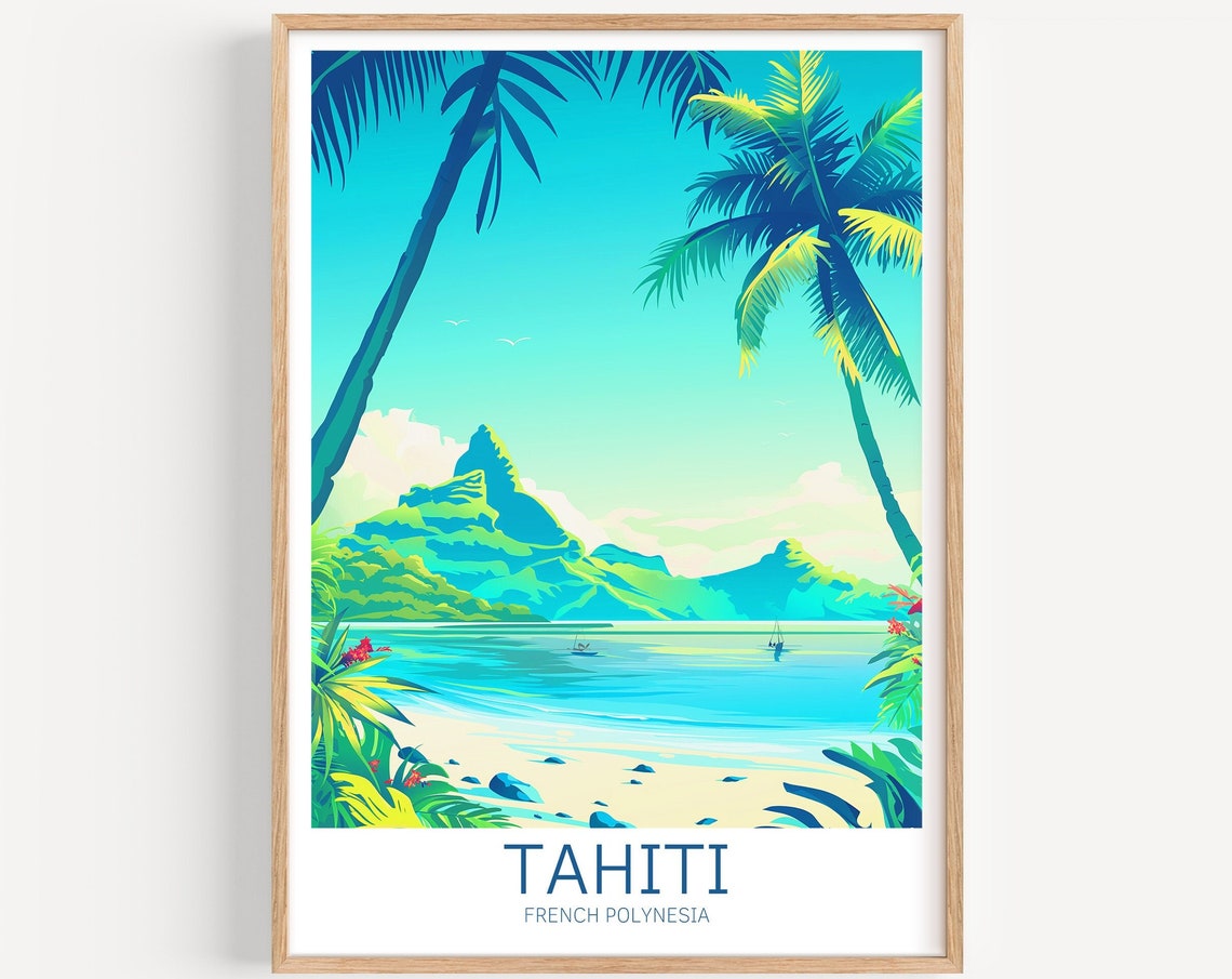Tahiti French Polynesia Tropical Beach Paradise Palm Trees Poster