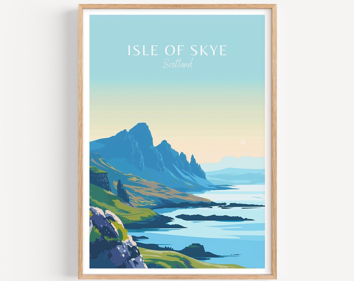 Isle of Skye Scotland Coastal Cliffs Pastel Sea Travel Poster