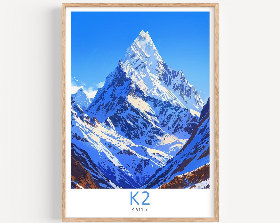 K2 Mountain 8611m Snow Capped Peak Summit View Climbing Poster