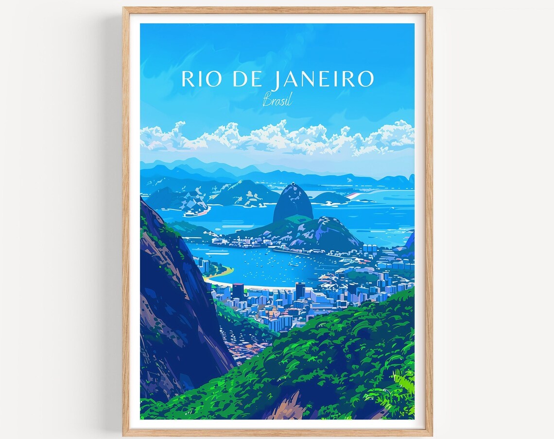Rio de Janeiro Brazil Sugarloaf Mountain Bay Cityscape Travel Poster