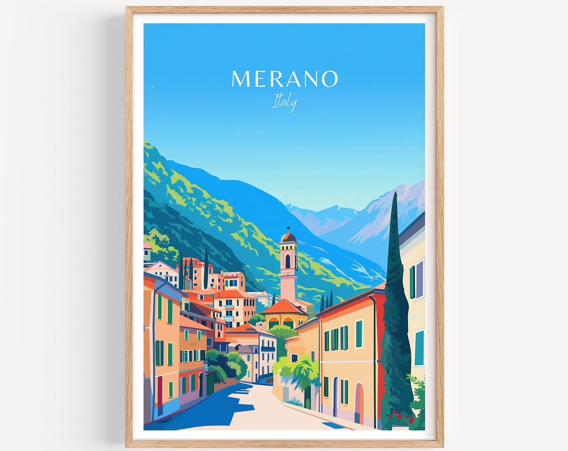 Charming Merano Italy Alpine Street Scene Vintage Travel Poster