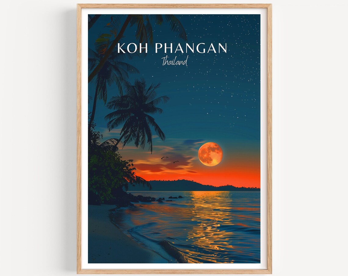 Golden Koh Phangan Thailand Moonrise over the Sea at Night Poster