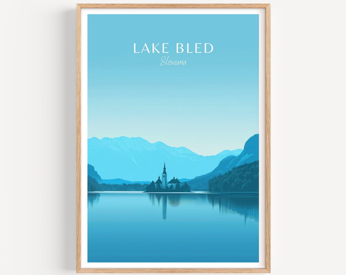 Lake Bled Slovenia Minimalist Island Church Mirror Calm Water Poster