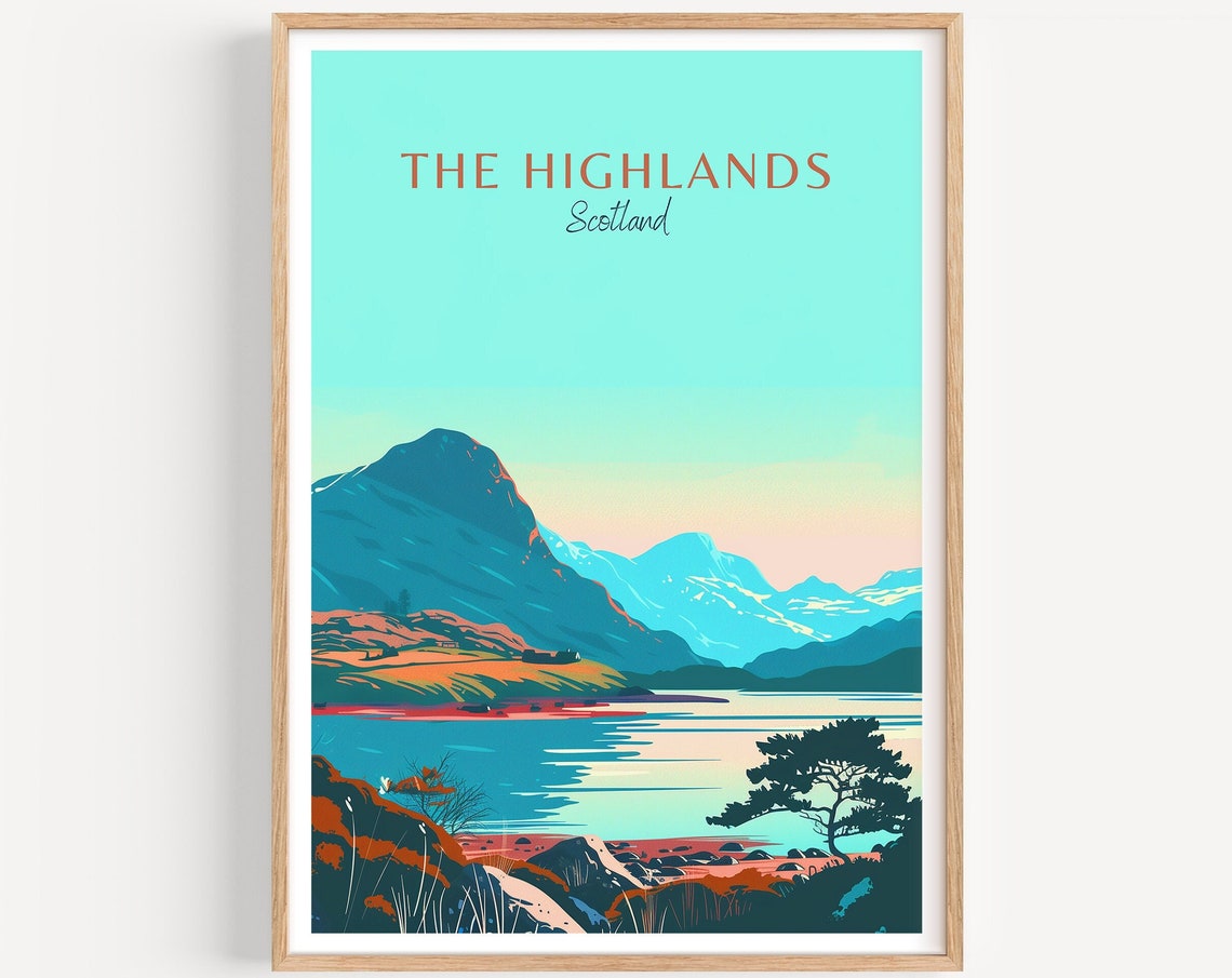 The Highlands Scotland Mountain Loch Dramatic Peaks Art Poster