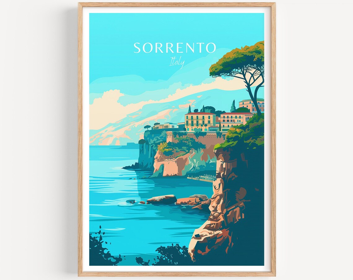 Sorrento Italy Cliff Top Town Overlooking the Blue Sea Poster