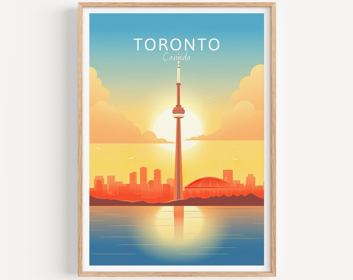 Toronto Canada Poster CN Tower Sunset Skyline Lake View Travel Art