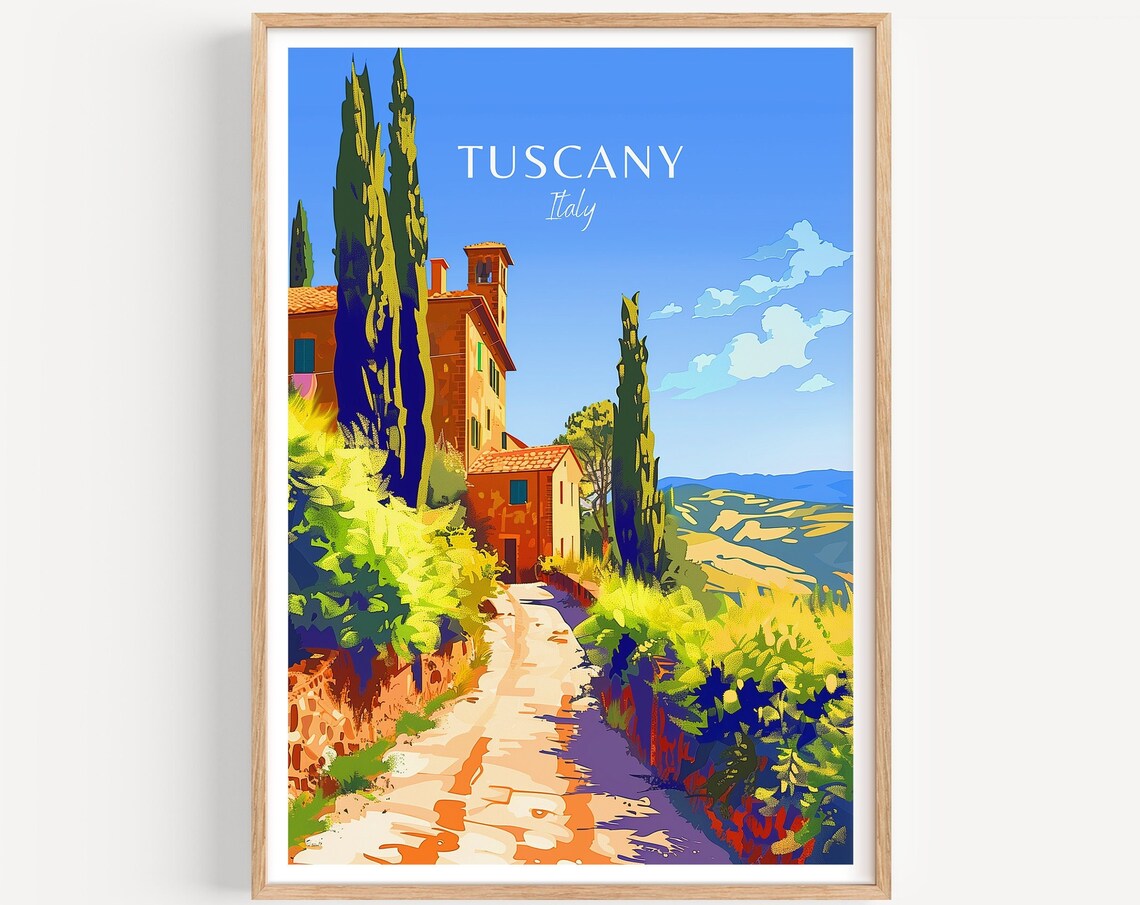 Tuscany Italy Cypress Lined Villa Lane Countryside Travel Art Poster