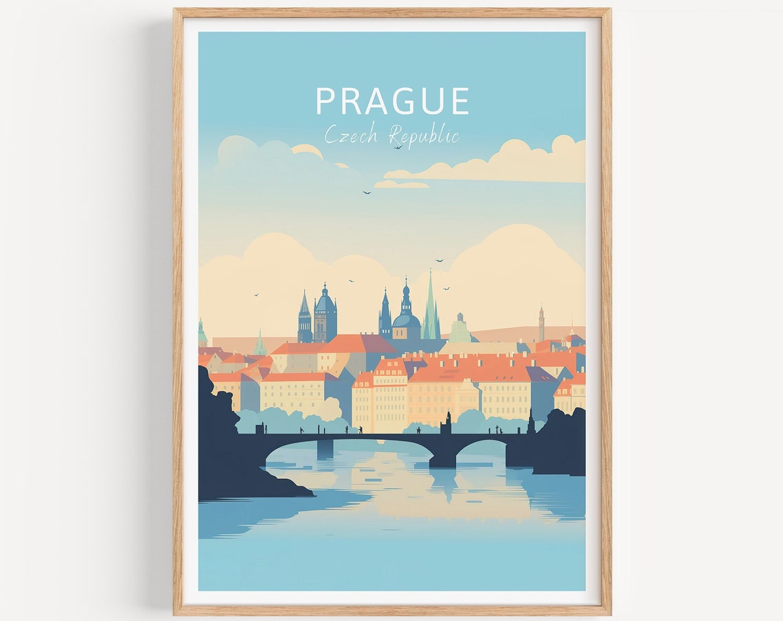 Prague Czech Republic Old Town Bridge River Sunset Travel Poster