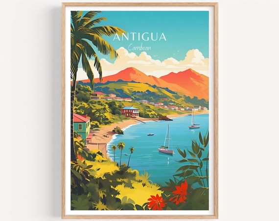 Antigua Travel Poster Caribbean Wall Art The Perfect Gift And A Lasting Travel Memory Art Print