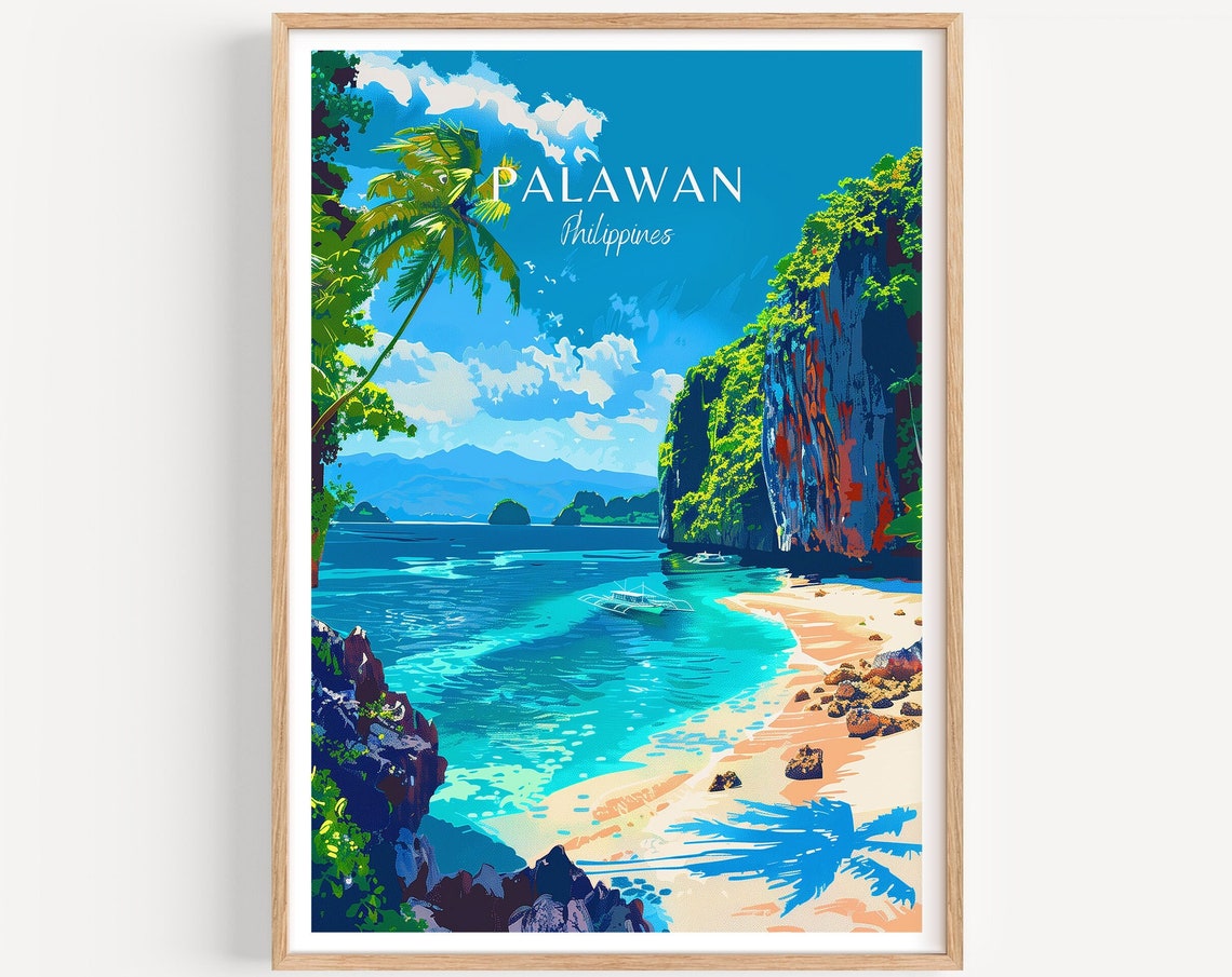 Palawan Philippines Turquoise Cove Limestone Cliffs Boat Lagoon Poster