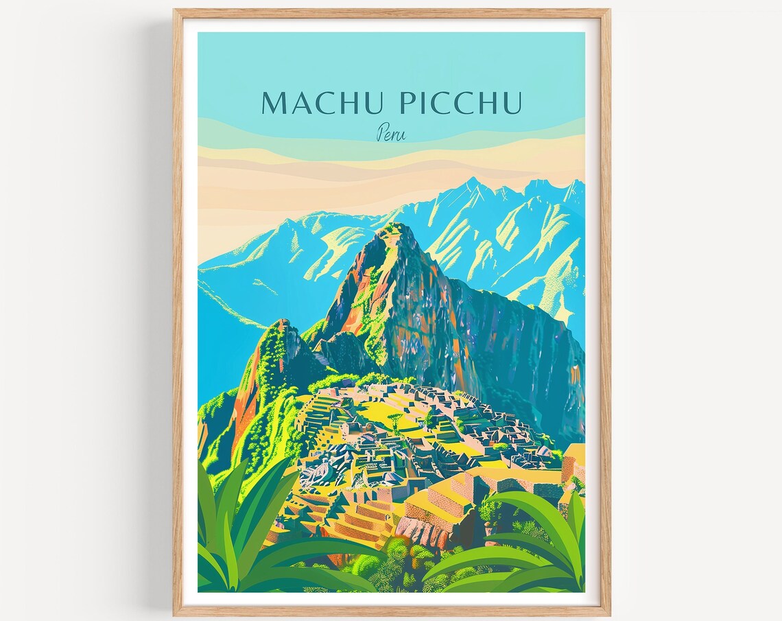 Machu Picchu Peru Ancient Ruins Mountain View Vintage Travel Poster