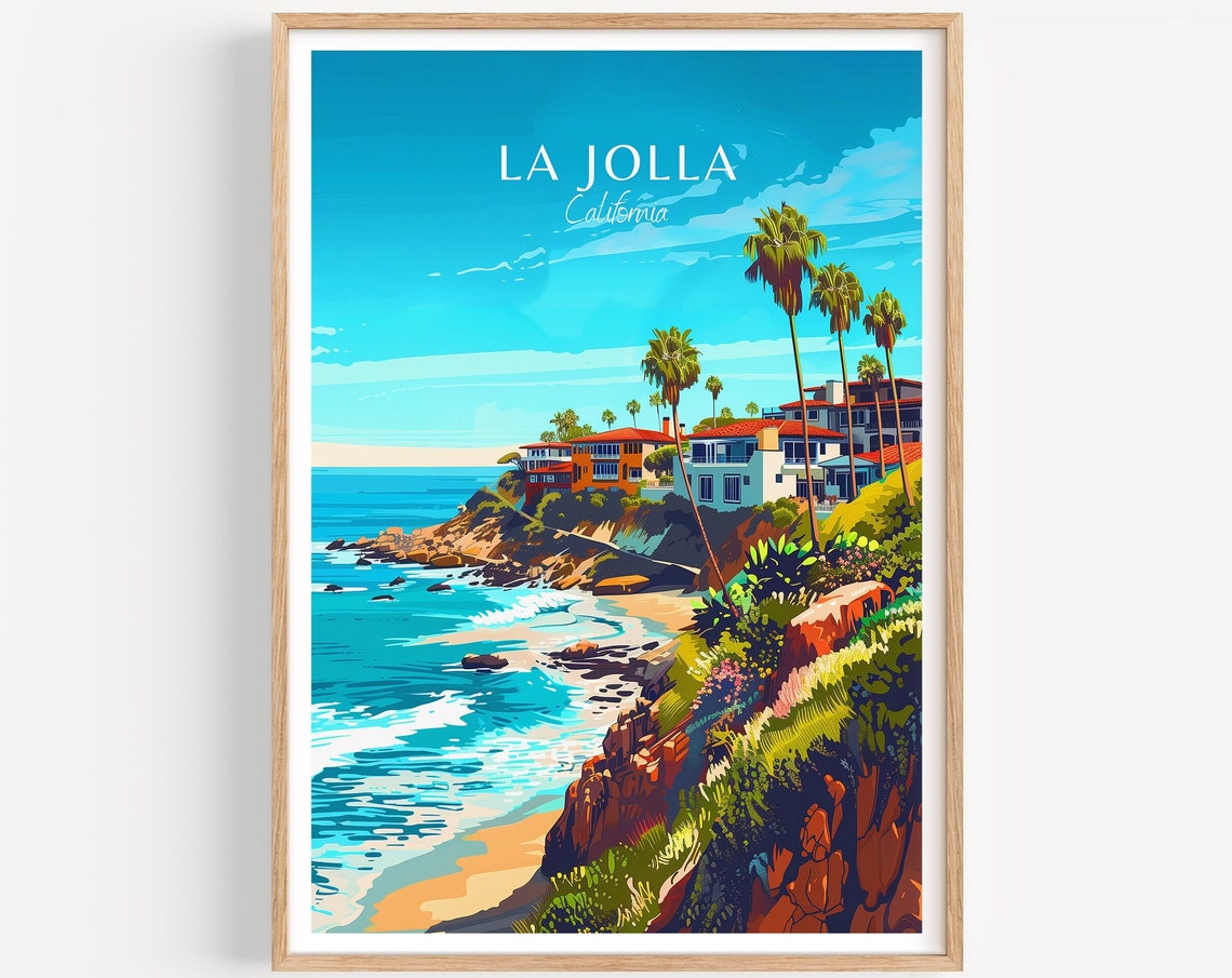La Jolla California Cliffside Coast Sunset Vintage Travel Poster