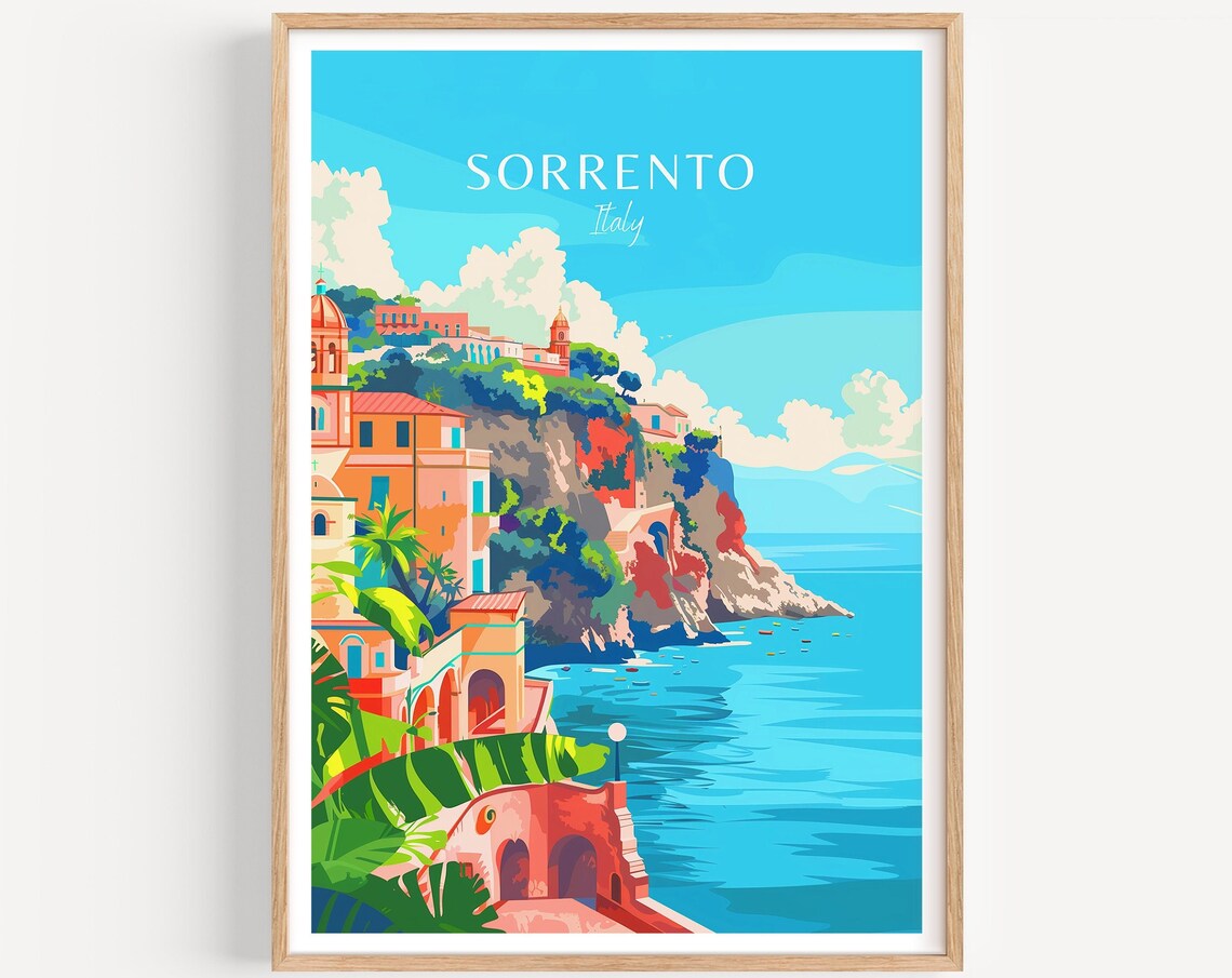 Sorrento Italy Colorful Cliff Village with Church Dome Poster