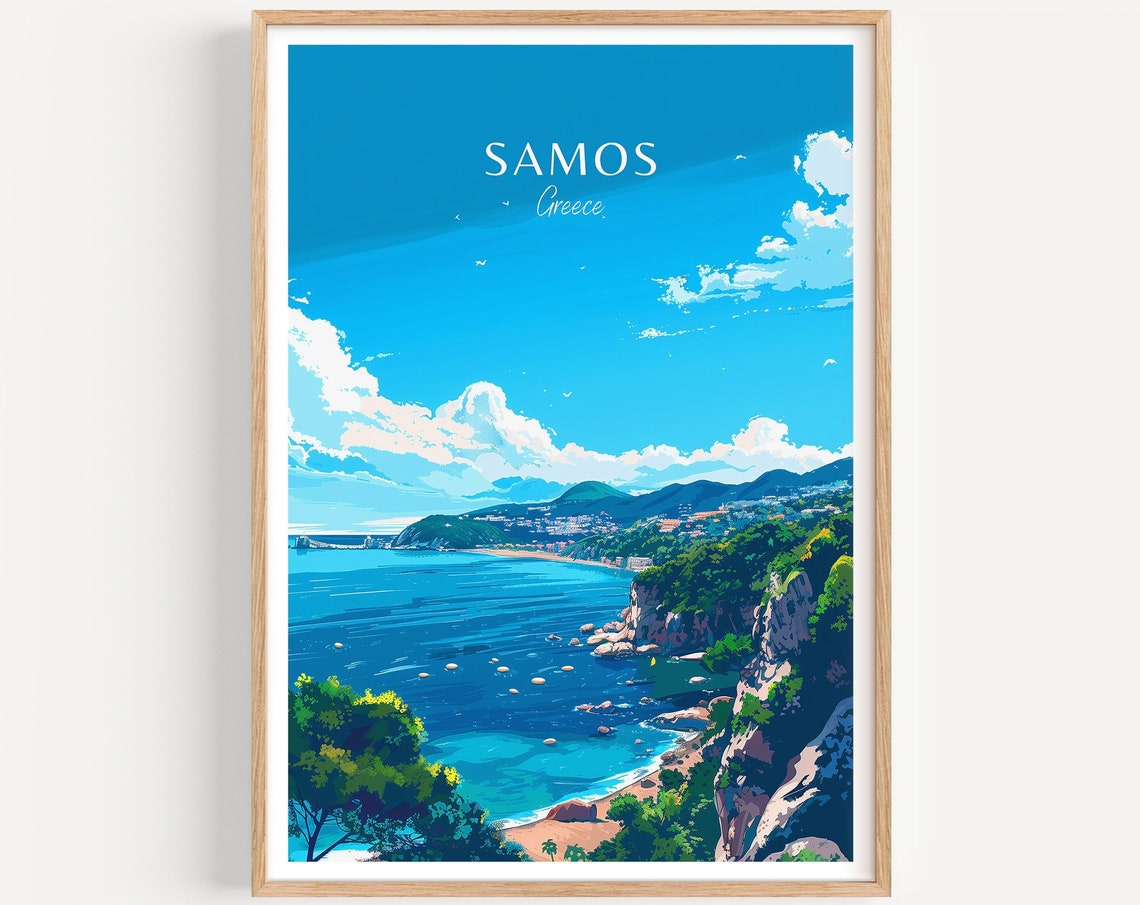 Samos Greece Coastline Cliffs Blue Aegean Sea Island View Poster