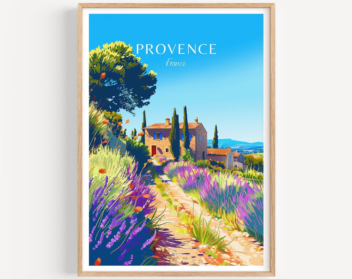 Provence France Lavender Path Countryside Farmhouse Travel Art Poster