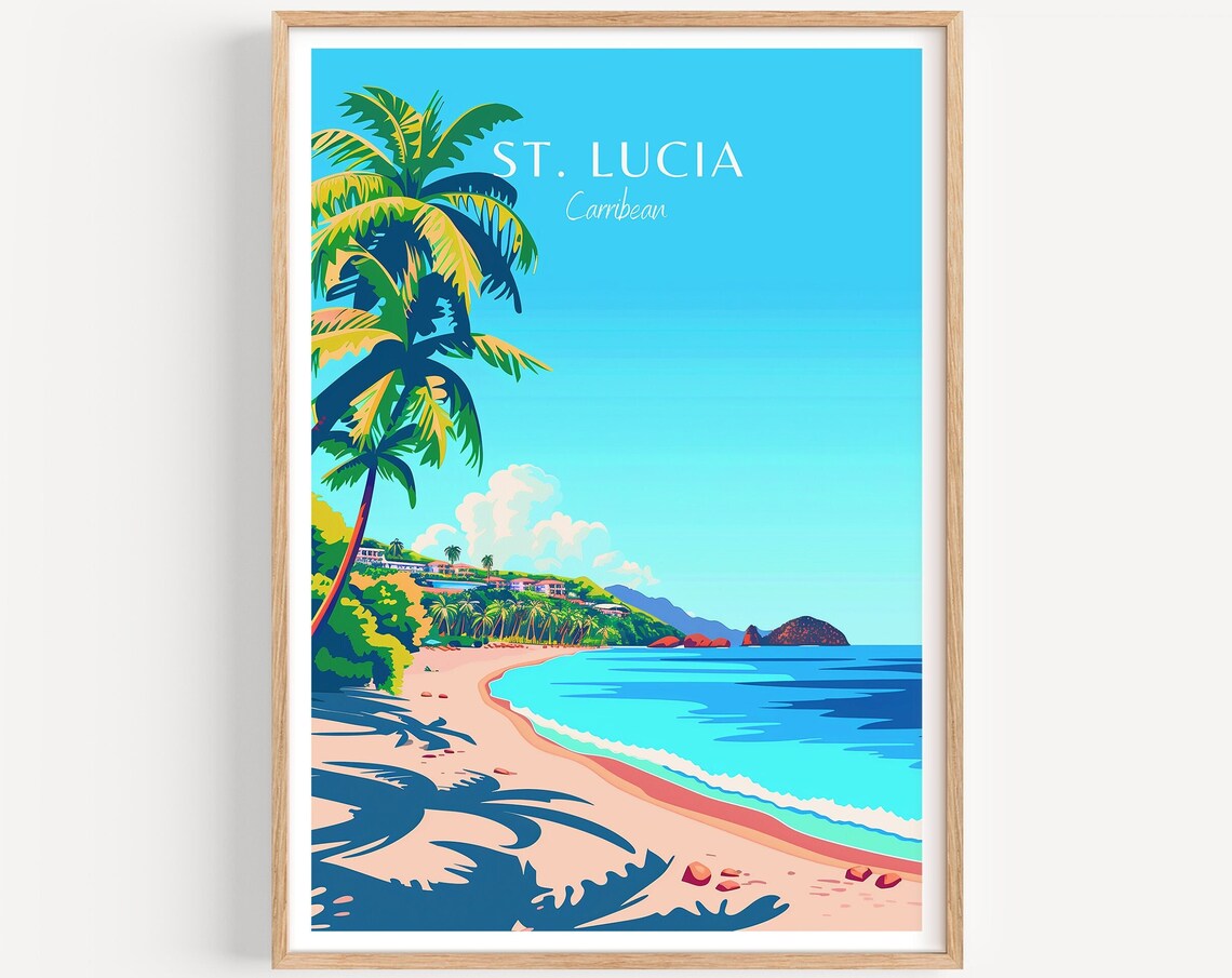 St Lucia Travel Poster, Caribbean Travel Poster