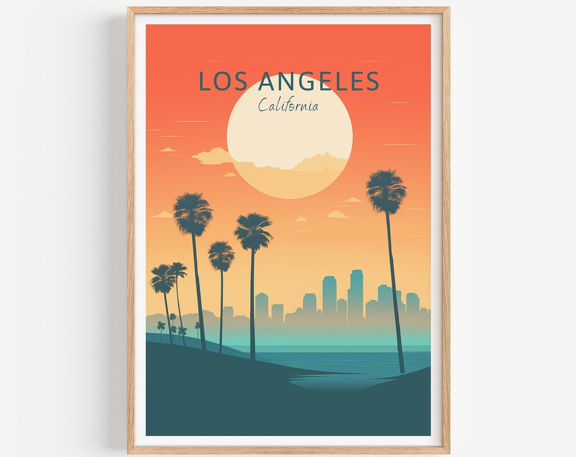Los Angeles California Palm Sunset Skyline Minimal Travel Poster