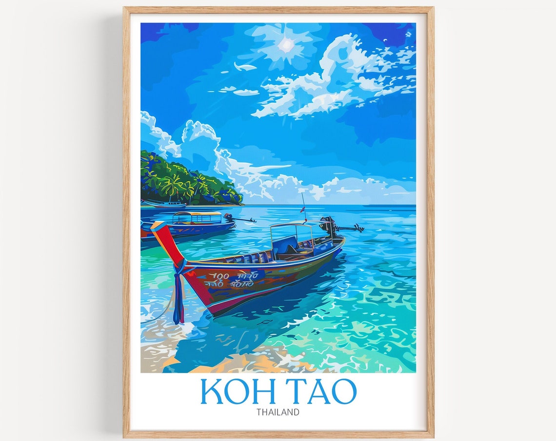 Koh Tao Thailand Longtail Boat on Turquoise Clear Water Poster