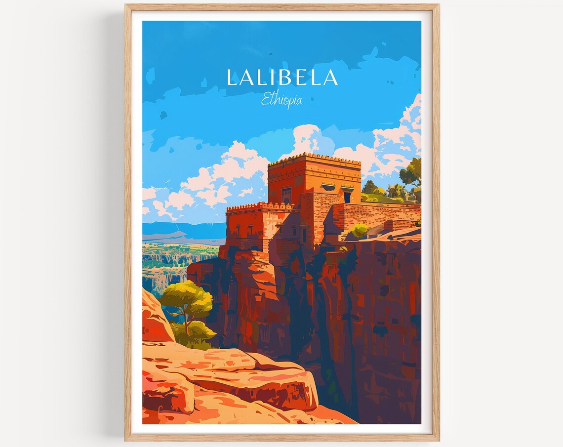 Lalibela Ethiopia Rock Hewn Church Red Cliffs Art Travel Poster