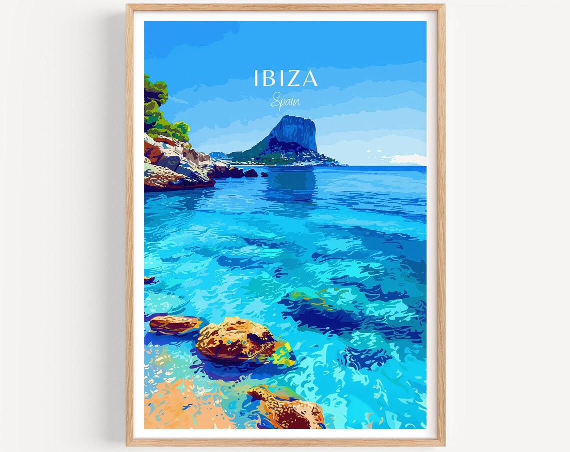 Ibiza Spain Turquoise Cove Es Vedra Rock Island Seaside Travel Poster