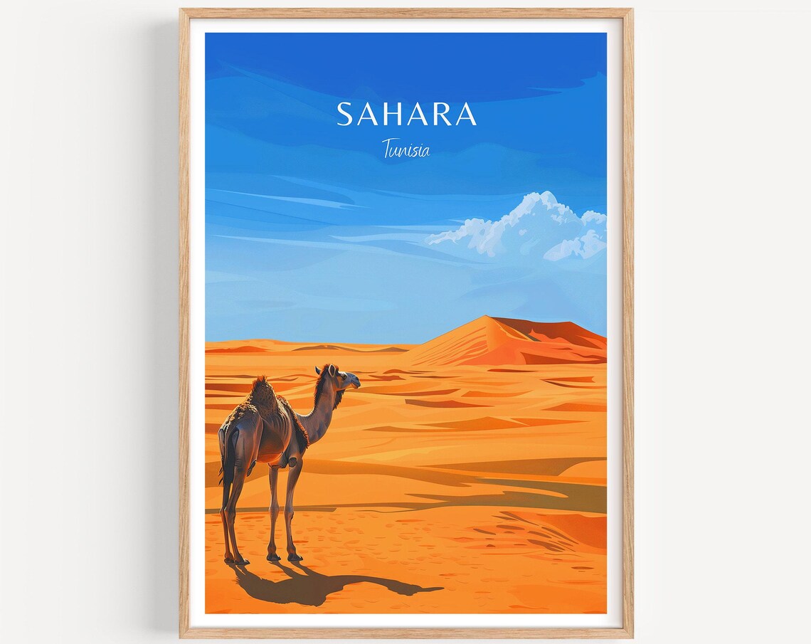 Sahara Tunisia Travel Poster, Desert Wall Art Print