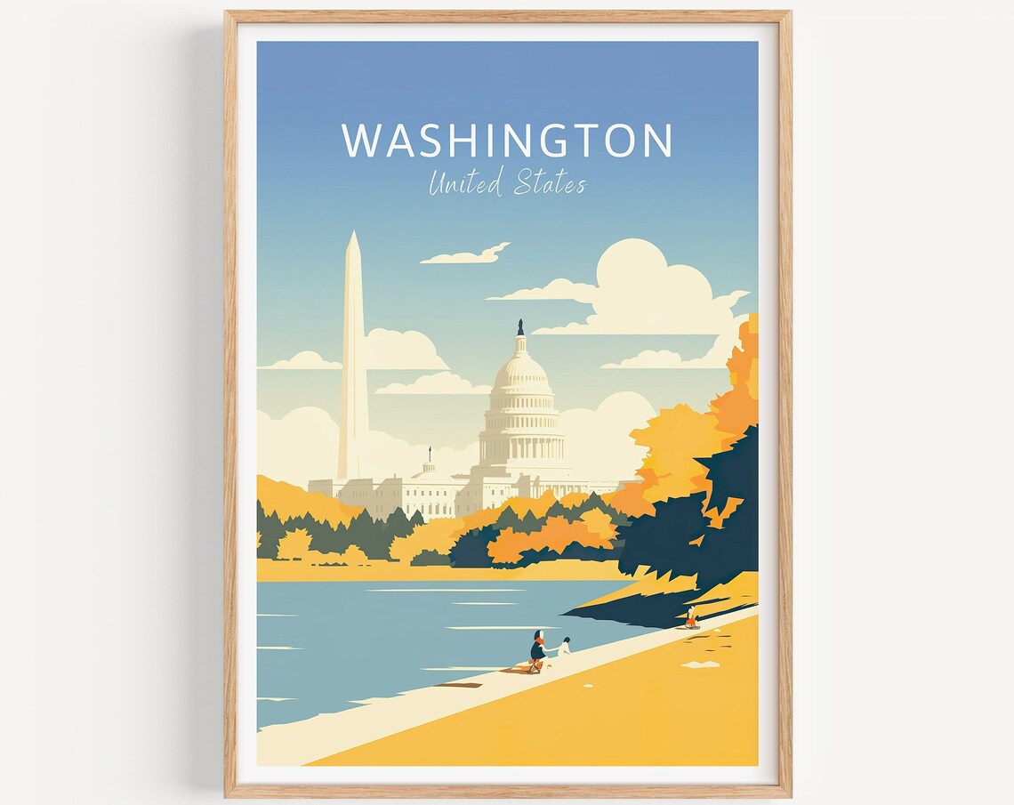 Washington United States Poster US Capitol Monument Autumn Scenic Art