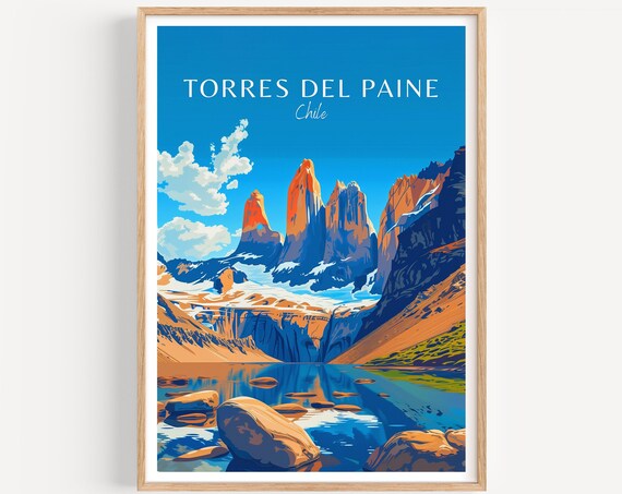Torres Del Paine Chile Peaks Mirror Lake Glacier Travel Art Poster