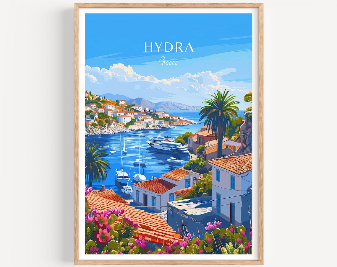 Hydra Travel Poster, Greece Wall Art Art Print
