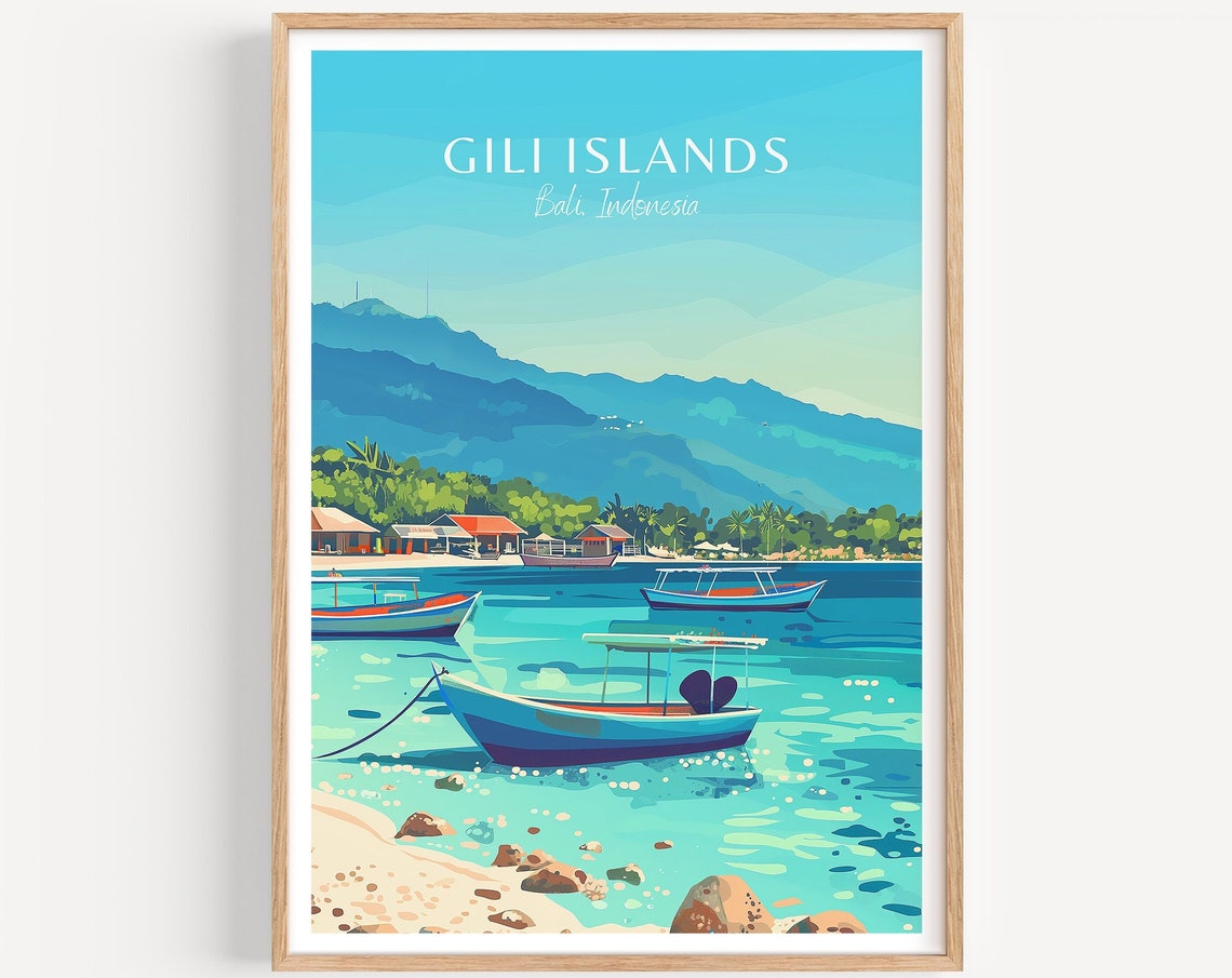 Bali Travel Poster Gili Islands Poster Bali Vintage Poster Travel Poster Bali Retro Poster Bali Travel Gift Wall Art Print Bali Poster